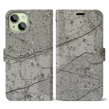 【代々木上原（東京都）】地図柄iPhoneケース（手帳タイプ）モノトーン・iPhone 15 用