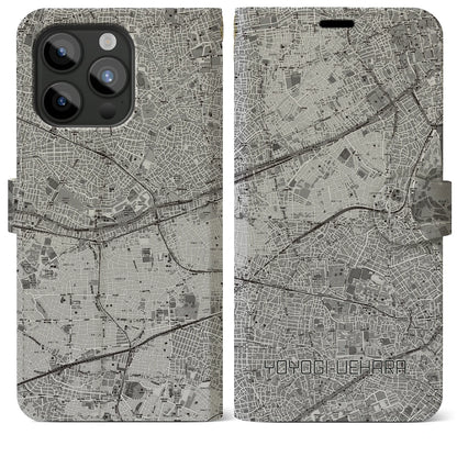 【代々木上原（東京都）】地図柄iPhoneケース（手帳タイプ）モノトーン・iPhone 15 Pro Max 用