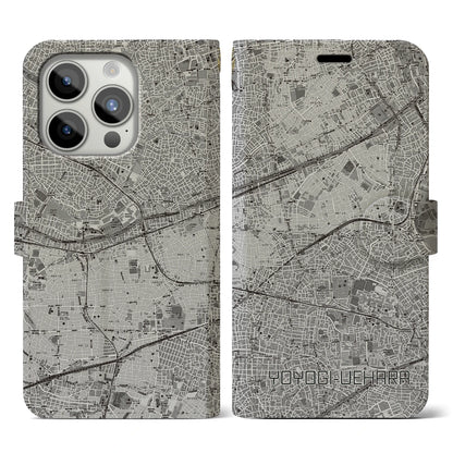 【代々木上原（東京都）】地図柄iPhoneケース（手帳タイプ）モノトーン・iPhone 15 Pro 用