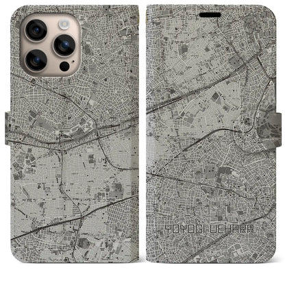 【代々木上原（東京都）】地図柄iPhoneケース（手帳タイプ）モノトーン・iPhone 16 Plus 用