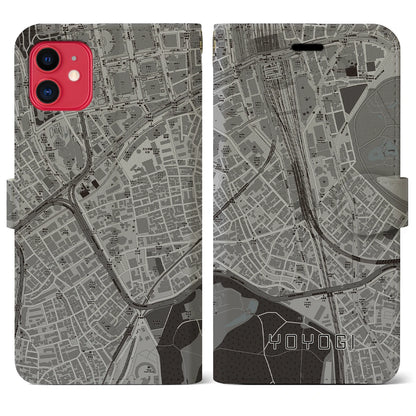 【代々木2（東京都）】地図柄iPhoneケース（手帳タイプ）モノトーン・iPhone 11 用