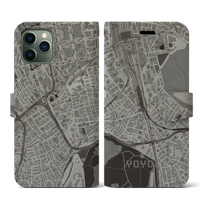 【代々木2（東京都）】地図柄iPhoneケース（手帳タイプ）モノトーン・iPhone 11 Pro 用