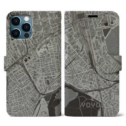 【代々木2（東京都）】地図柄iPhoneケース（手帳タイプ）モノトーン・iPhone 12 / 12 Pro 用