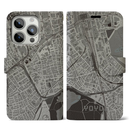 【代々木2（東京都）】地図柄iPhoneケース（手帳タイプ）モノトーン・iPhone 15 Pro 用