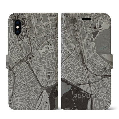 【代々木2（東京都）】地図柄iPhoneケース（手帳タイプ）モノトーン・iPhone XS / X 用