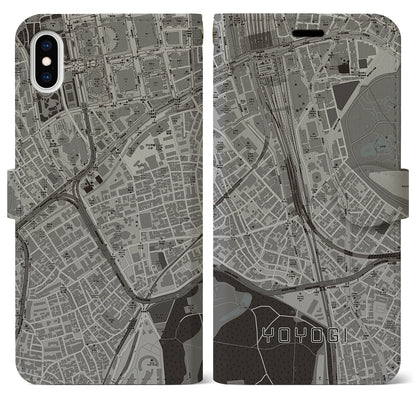 【代々木2（東京都）】地図柄iPhoneケース（手帳タイプ）モノトーン・iPhone XS Max 用