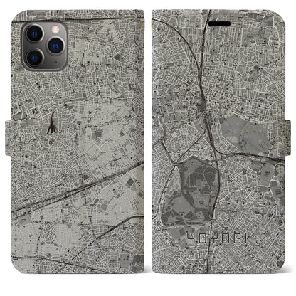 【代々木（東京都）】地図柄iPhoneケース（手帳タイプ）モノトーン・iPhone 11 Pro Max 用