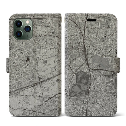 【代々木（東京都）】地図柄iPhoneケース（手帳タイプ）モノトーン・iPhone 11 Pro 用