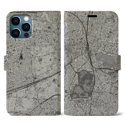 【代々木（東京都）】地図柄iPhoneケース（手帳タイプ）モノトーン・iPhone 12 / 12 Pro 用