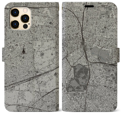 【代々木（東京都）】地図柄iPhoneケース（手帳タイプ）モノトーン・iPhone 12 Pro Max 用