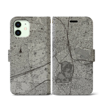 【代々木（東京都）】地図柄iPhoneケース（手帳タイプ）モノトーン・iPhone 12 mini 用