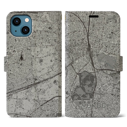 【代々木（東京都）】地図柄iPhoneケース（手帳タイプ）モノトーン・iPhone 13 用