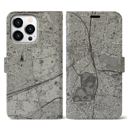 【代々木（東京都）】地図柄iPhoneケース（手帳タイプ）モノトーン・iPhone 13 Pro 用
