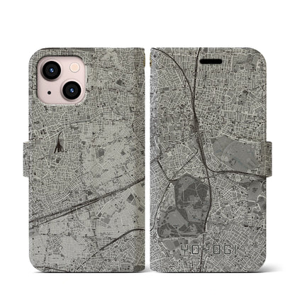 【代々木（東京都）】地図柄iPhoneケース（手帳タイプ）モノトーン・iPhone 13 mini 用