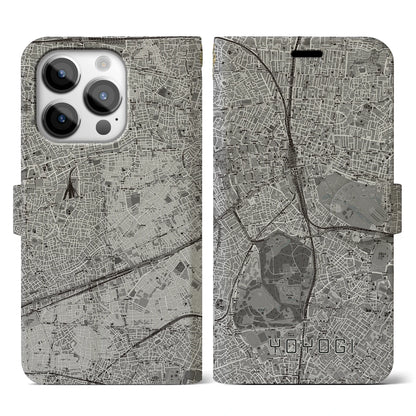 【代々木（東京都）】地図柄iPhoneケース（手帳タイプ）モノトーン・iPhone 14 Pro 用