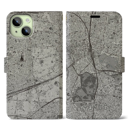 【代々木（東京都）】地図柄iPhoneケース（手帳タイプ）モノトーン・iPhone 15 用