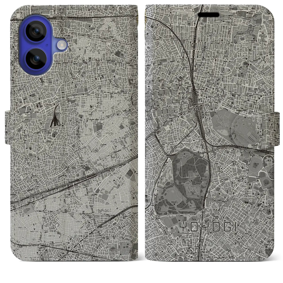 【代々木(東京都)】地図柄iPhoneケース(手帳タイプ)モノトーン・iPhone 16 Pro Max 用