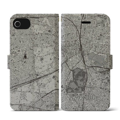 【代々木（東京都）】地図柄iPhoneケース（手帳タイプ）モノトーン・iPhone SE（第3 / 第2世代） / 8 / 7 / 6s / 6 用