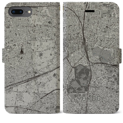 【代々木（東京都）】地図柄iPhoneケース（手帳タイプ）モノトーン・iPhone 8Plus /7Plus / 6sPlus / 6Plus 用