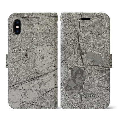 【代々木（東京都）】地図柄iPhoneケース（手帳タイプ）モノトーン・iPhone XS / X 用