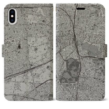 【代々木（東京都）】地図柄iPhoneケース（手帳タイプ）モノトーン・iPhone XS Max 用