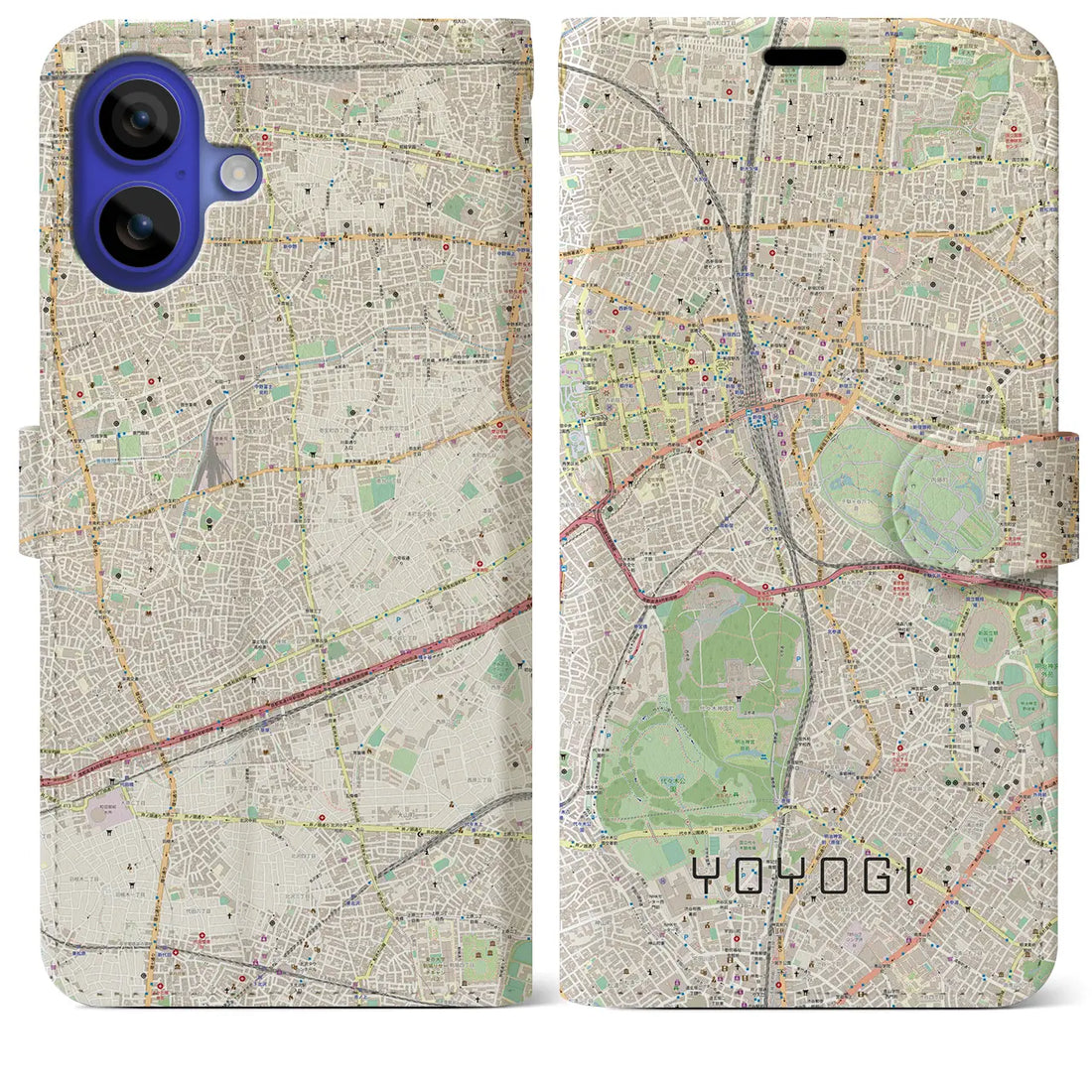 【代々木(東京都)】地図柄iPhoneケース(手帳タイプ)ナチュラル・iPhone 16 Pro Max 用