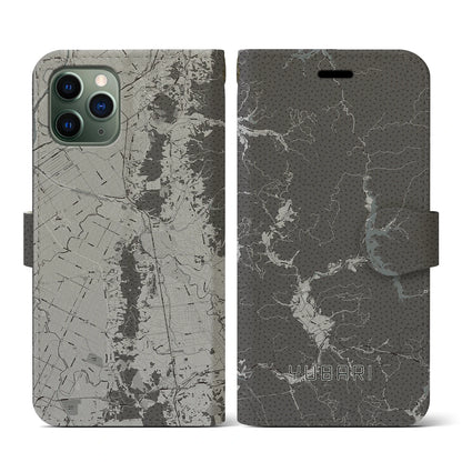 【夕張（北海道）】地図柄iPhoneケース（手帳タイプ）モノトーン・iPhone 11 Pro 用