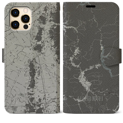 【夕張（北海道）】地図柄iPhoneケース（手帳タイプ）モノトーン・iPhone 12 Pro Max 用