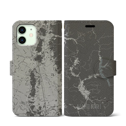 【夕張（北海道）】地図柄iPhoneケース（手帳タイプ）モノトーン・iPhone 12 mini 用