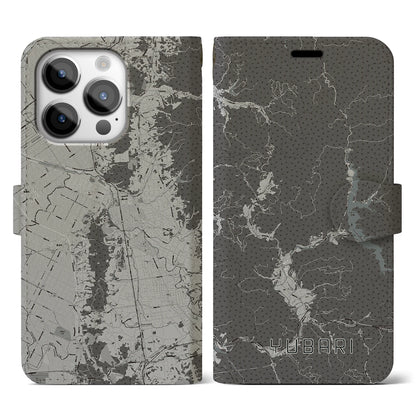 【夕張（北海道）】地図柄iPhoneケース（手帳タイプ）モノトーン・iPhone 14 Pro 用