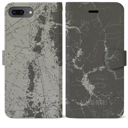 【夕張（北海道）】地図柄iPhoneケース（手帳タイプ）モノトーン・iPhone 8Plus /7Plus / 6sPlus / 6Plus 用