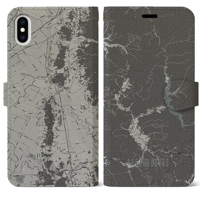 【夕張（北海道）】地図柄iPhoneケース（手帳タイプ）モノトーン・iPhone XS Max 用