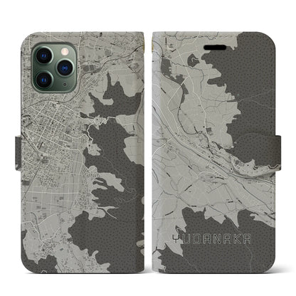 【湯田中（長野県）】地図柄iPhoneケース（手帳タイプ）モノトーン・iPhone 11 Pro 用