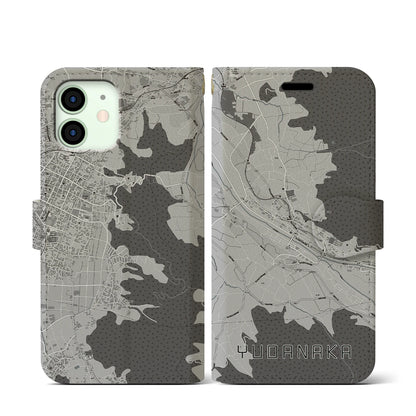 【湯田中（長野県）】地図柄iPhoneケース（手帳タイプ）モノトーン・iPhone 12 mini 用