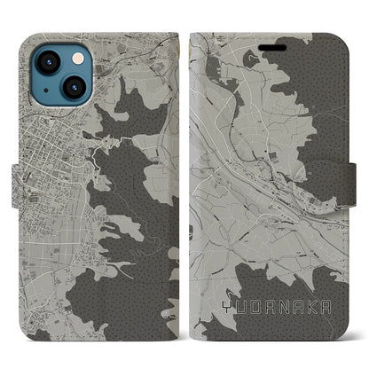 【湯田中（長野県）】地図柄iPhoneケース（手帳タイプ）モノトーン・iPhone 13 用