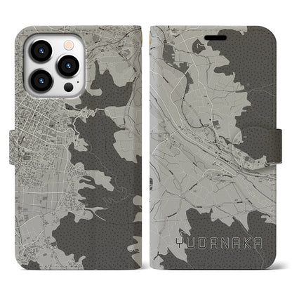 【湯田中（長野県）】地図柄iPhoneケース（手帳タイプ）モノトーン・iPhone 13 Pro 用