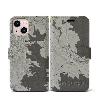 【湯田中（長野県）】地図柄iPhoneケース（手帳タイプ）モノトーン・iPhone 13 mini 用