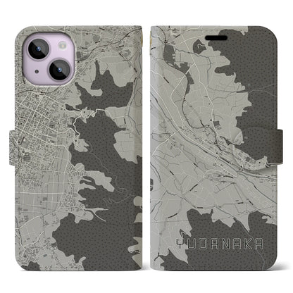 【湯田中（長野県）】地図柄iPhoneケース（手帳タイプ）モノトーン・iPhone 14 用