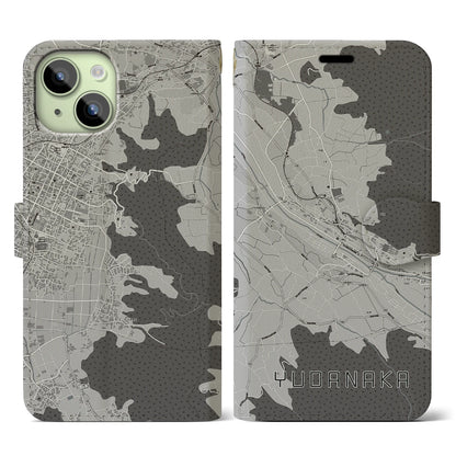 【湯田中（長野県）】地図柄iPhoneケース（手帳タイプ）モノトーン・iPhone 15 用