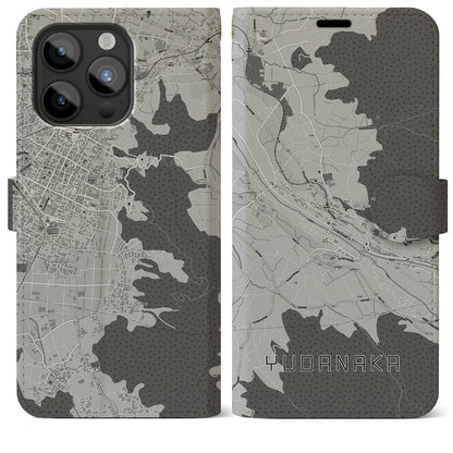 【湯田中（長野県）】地図柄iPhoneケース（手帳タイプ）モノトーン・iPhone 15 Pro Max 用