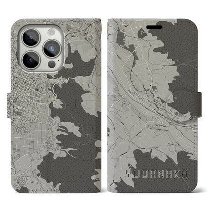 【湯田中（長野県）】地図柄iPhoneケース（手帳タイプ）モノトーン・iPhone 15 Pro 用