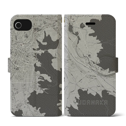 【湯田中（長野県）】地図柄iPhoneケース（手帳タイプ）モノトーン・iPhone SE（第3 / 第2世代） / 8 / 7 / 6s / 6 用