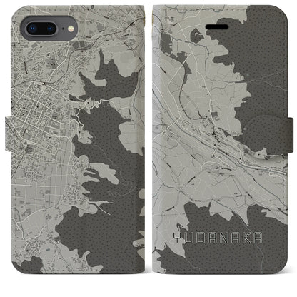 【湯田中（長野県）】地図柄iPhoneケース（手帳タイプ）モノトーン・iPhone 8Plus /7Plus / 6sPlus / 6Plus 用