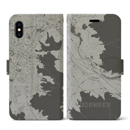 【湯田中（長野県）】地図柄iPhoneケース（手帳タイプ）モノトーン・iPhone XS / X 用