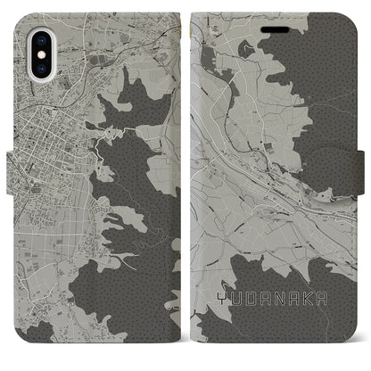 【湯田中（長野県）】地図柄iPhoneケース（手帳タイプ）モノトーン・iPhone XS Max 用