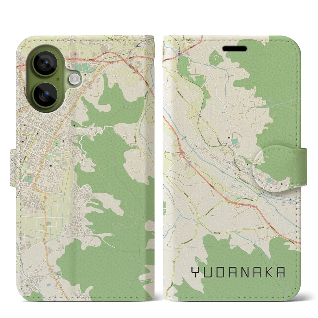 【湯田中(長野県)】地図柄iPhoneケース(手帳タイプ)モノトーン・iPhone 17 Pro Max 用