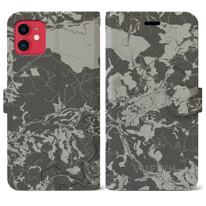 【湯布院（大分県）】地図柄iPhoneケース（手帳タイプ）モノトーン・iPhone 11 用