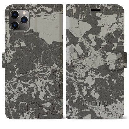 【湯布院（大分県）】地図柄iPhoneケース（手帳タイプ）モノトーン・iPhone 11 Pro Max 用