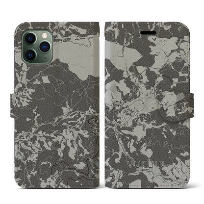 【湯布院（大分県）】地図柄iPhoneケース（手帳タイプ）モノトーン・iPhone 11 Pro 用