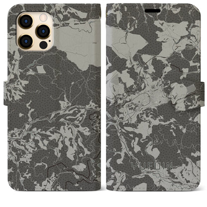 【湯布院（大分県）】地図柄iPhoneケース（手帳タイプ）モノトーン・iPhone 12 Pro Max 用